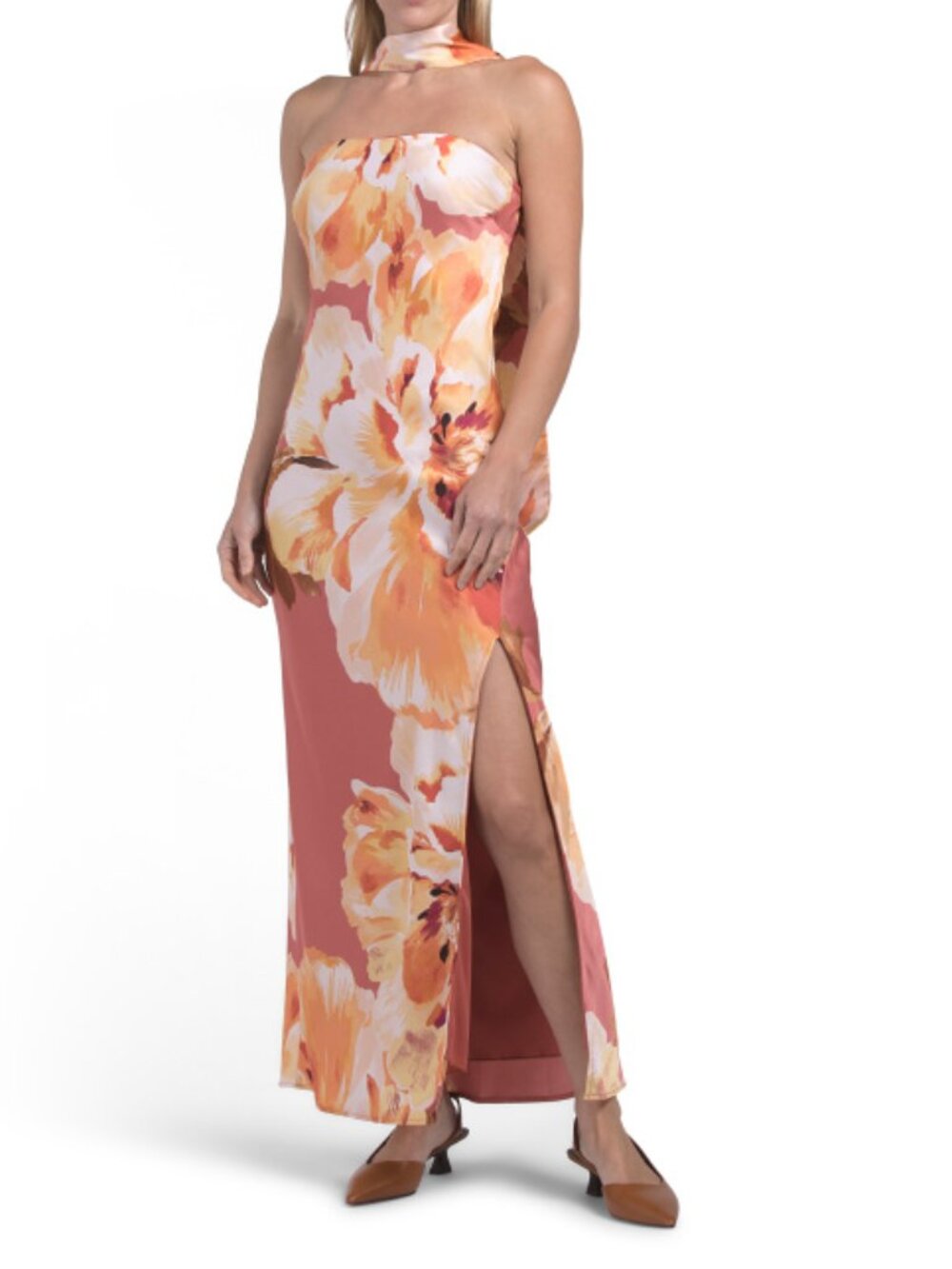 THIRTY THIRTY Satin Strapless Dress With Scarf